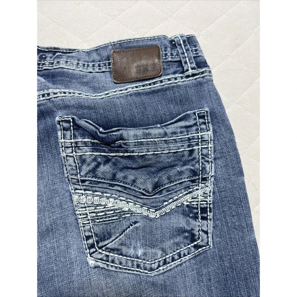 BKE Denim Tyler Straight Jeans Men's 36R(36x32) Dark Wash Factory Distressing
